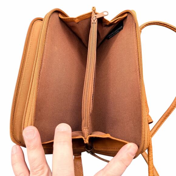 Fossil Leather Wallet Crossbody Tan Zip Around Phone Bag - Picture 3 of 7